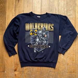 Vintage Tultex Men's Navy Michigan Wolverines Crewneck Sweater Large